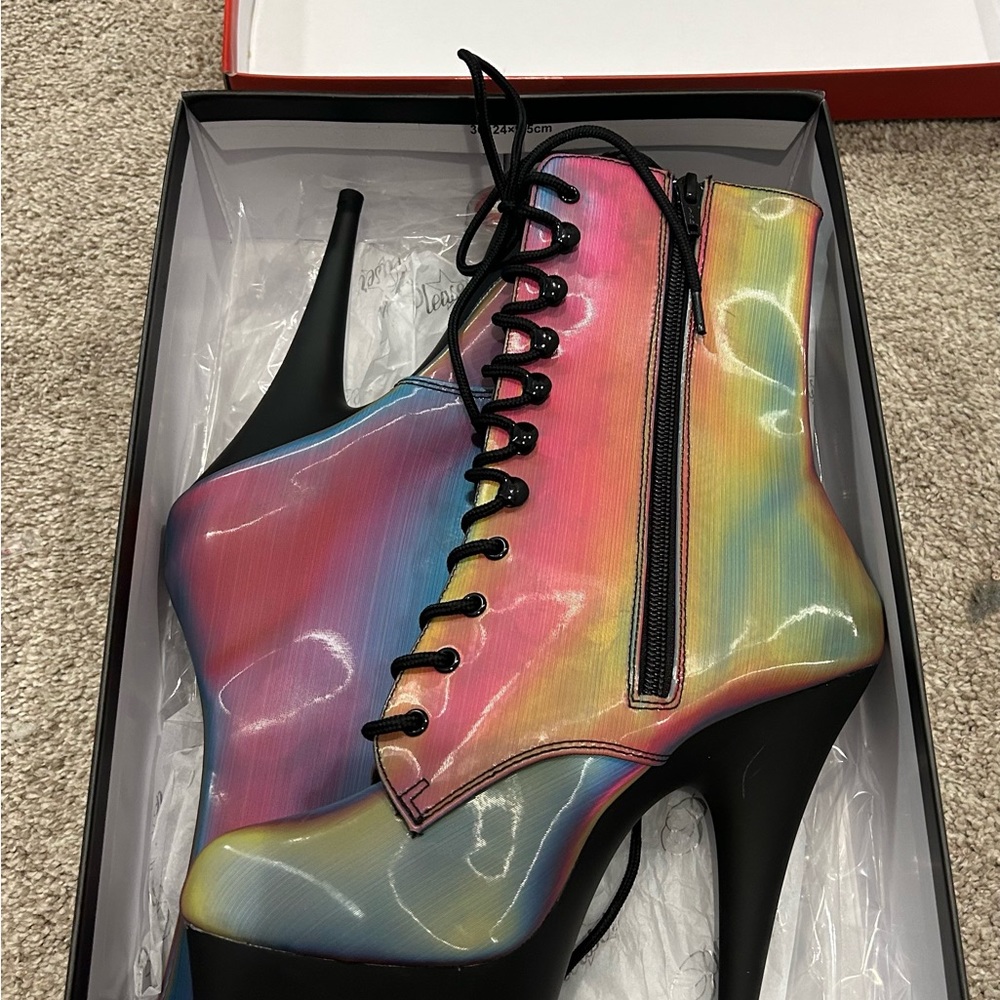 Pleaser rainbow reflective 6” heels